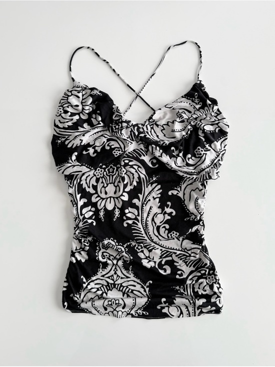 Marciano Tops - Marciano Y2K Babydoll Twist Bodice 100% Silk Cami Tank Top in Black & White, XS